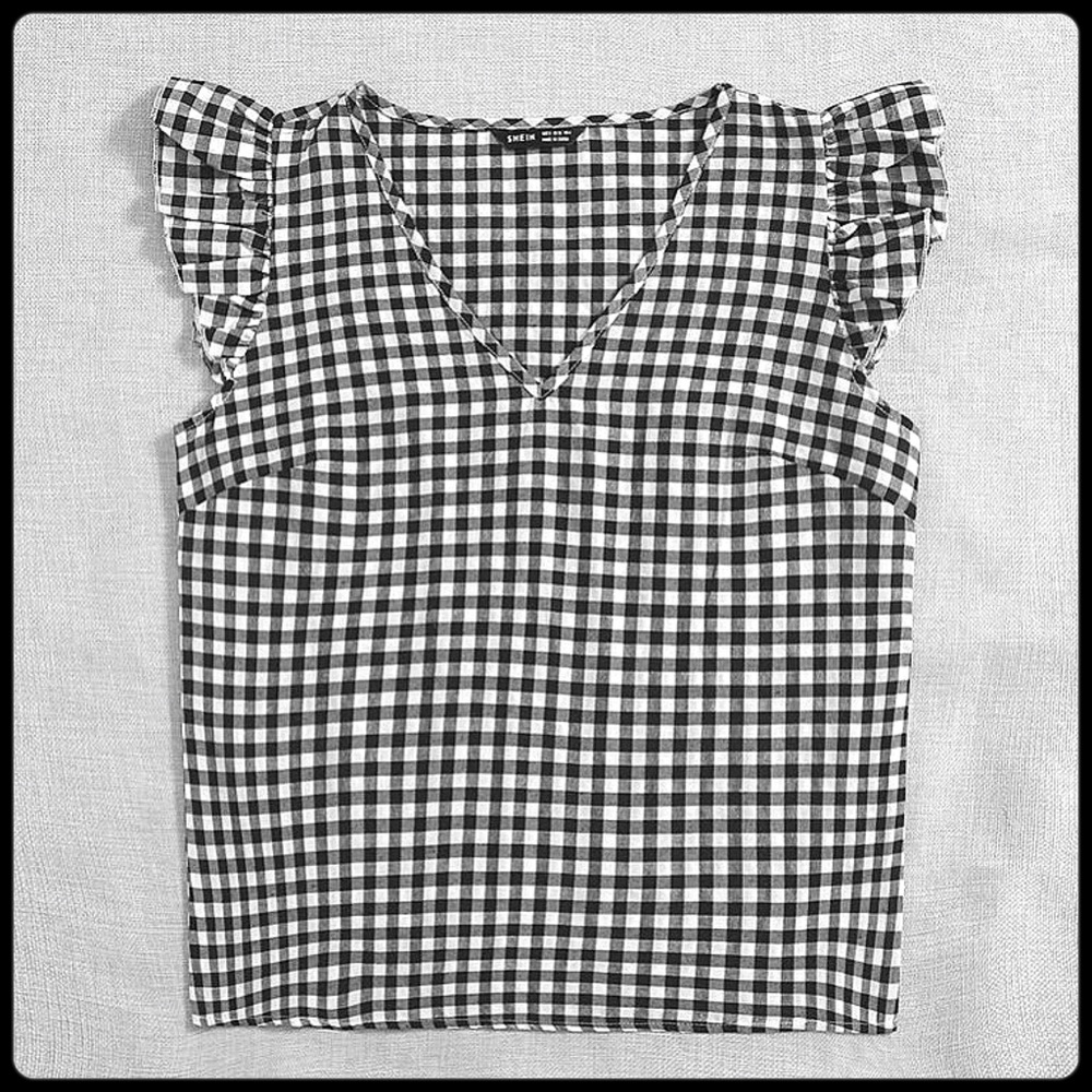 NWOT Gingham butterfly-sleeve top
